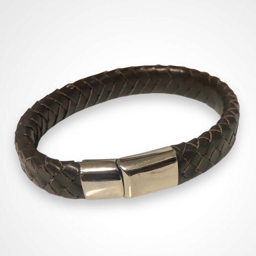 Brown Leather Braided Bracelet 9” Y2K festival